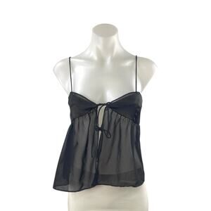 Zara Women's Black Sheer Mesh Sleeveless V Neck Crop Camisole Tank Blouse Top M
